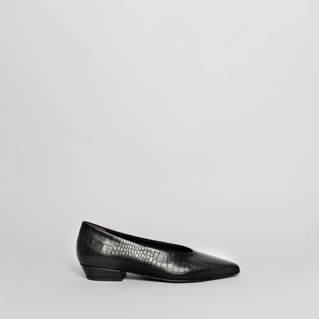 The Bridget Black Croc-Embossed Leather