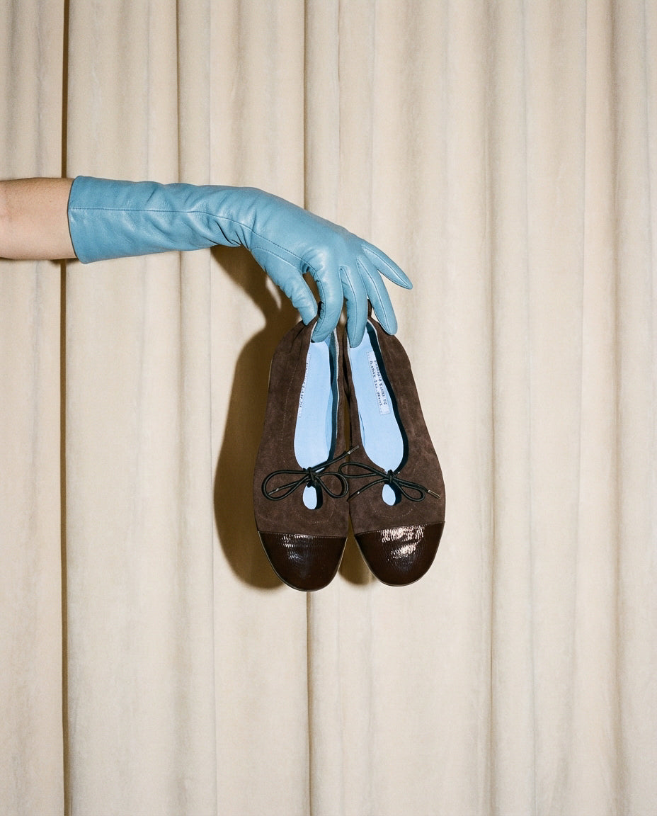 The Sophie Brown Suede with Blue Lining