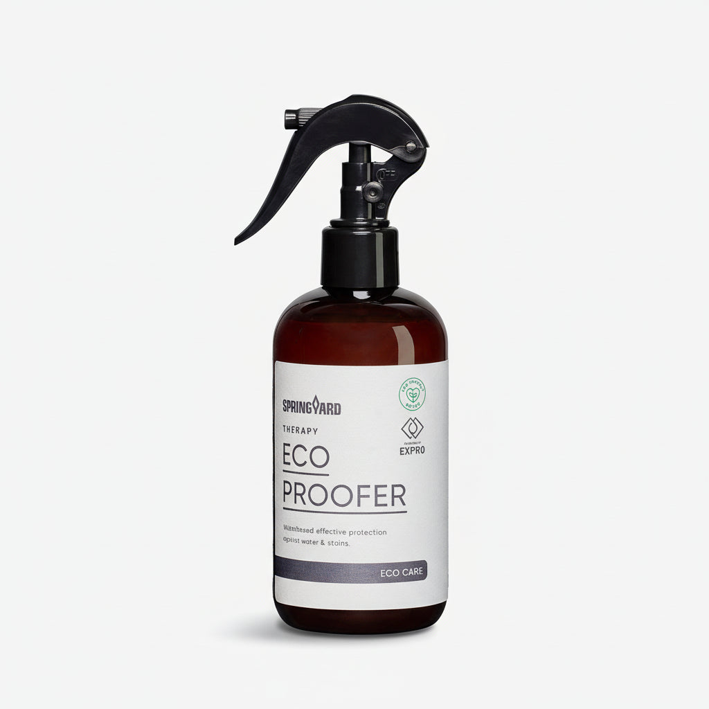Brown spray bottle with a label on a white background