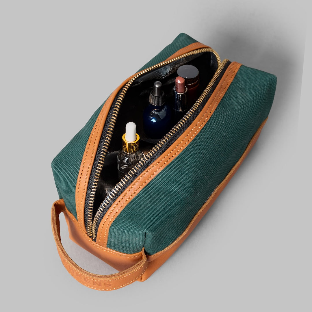 The Dennis Beauty and Cable Case Green Leather and Canvas