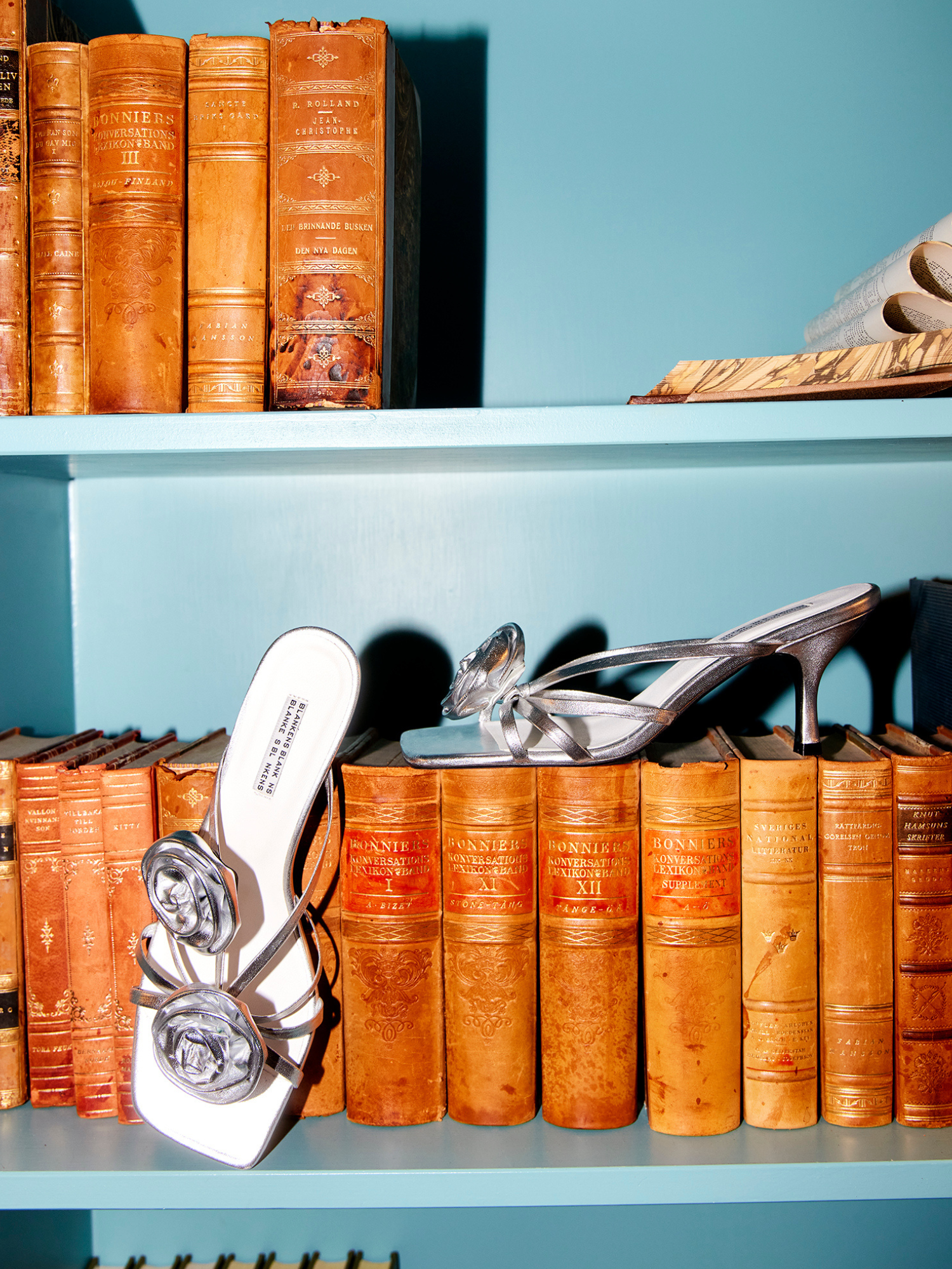 Blankens  Clip On Roses in Silver Leather