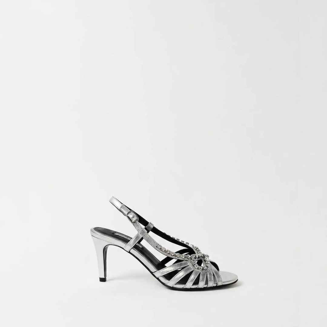 The Julia Silver Leather with Rhinestone Bow