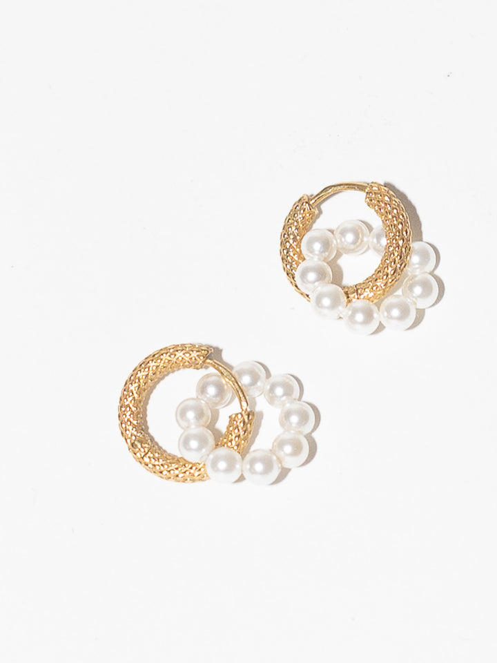 PEARL AND GOLD DOUBLE HOOPS