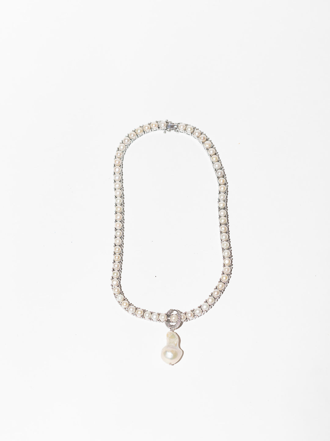 PEARL AND SILVER TENNIS NECKLACE