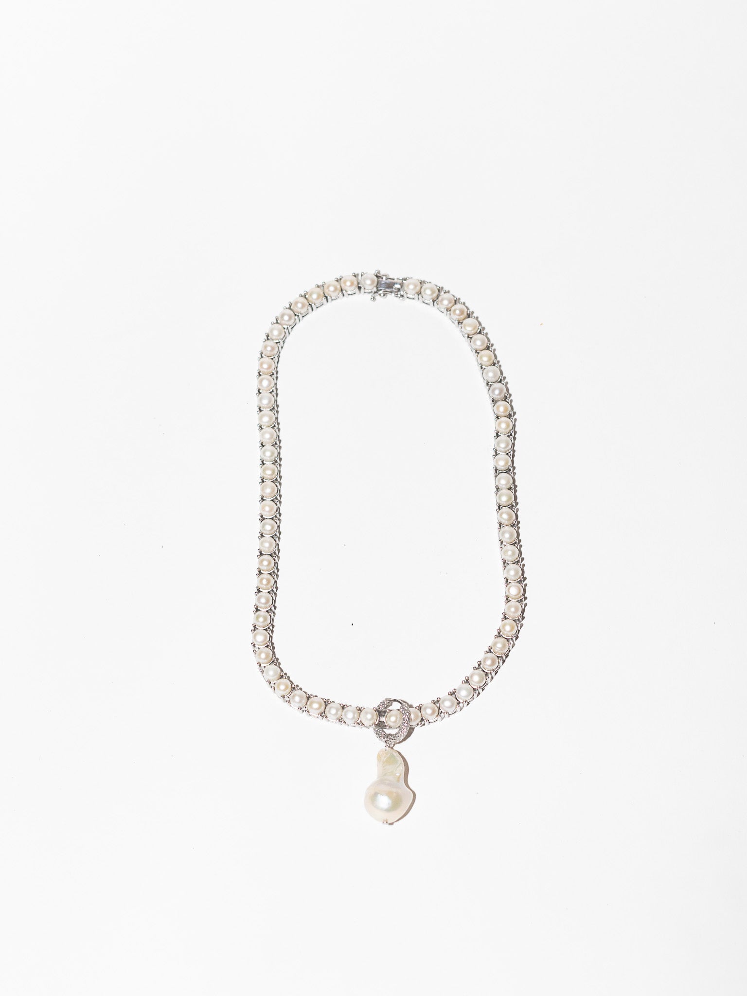 PEARL AND SILVER TENNIS NECKLACE