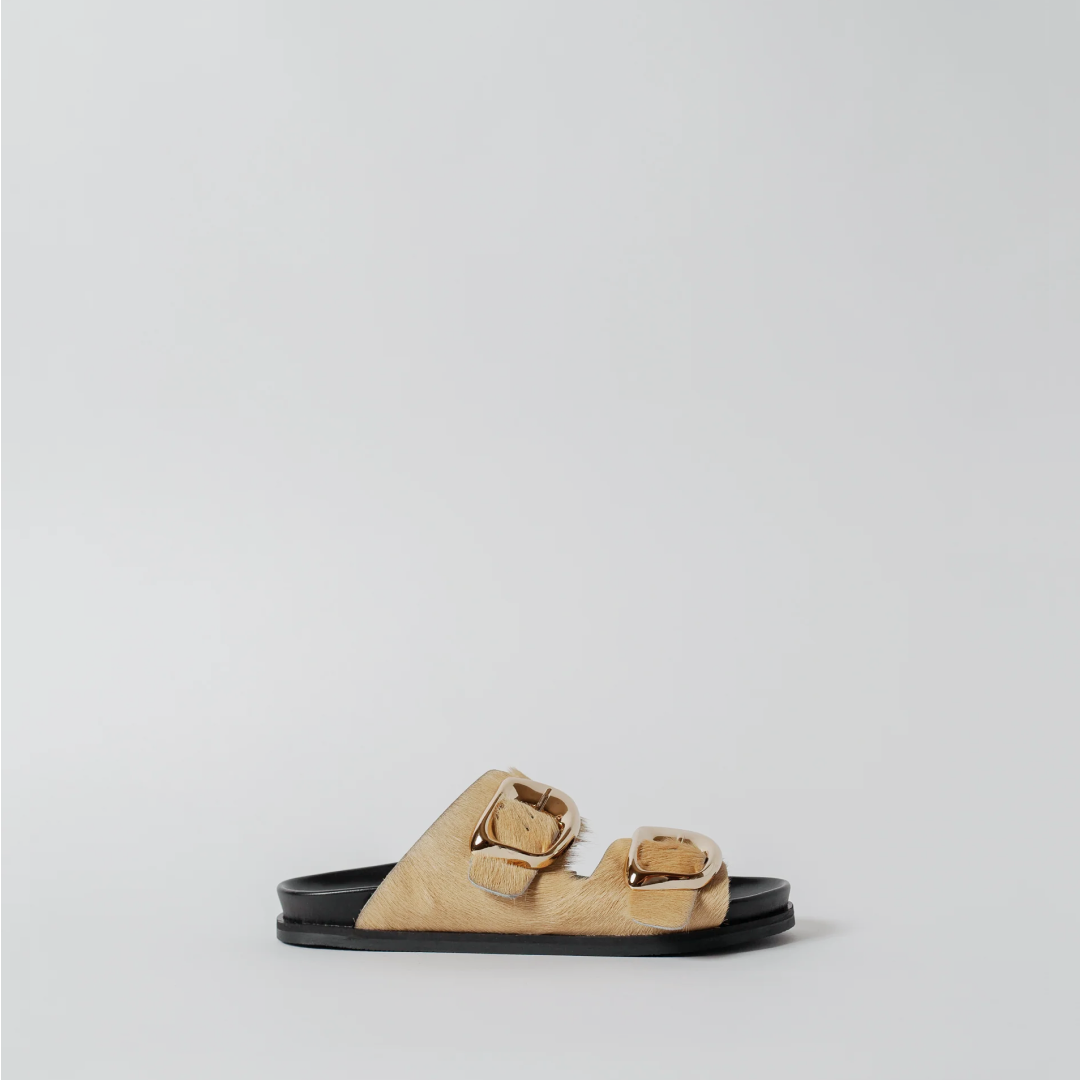 The Pernille Cream Hair-On Leather with Gold Buckle
