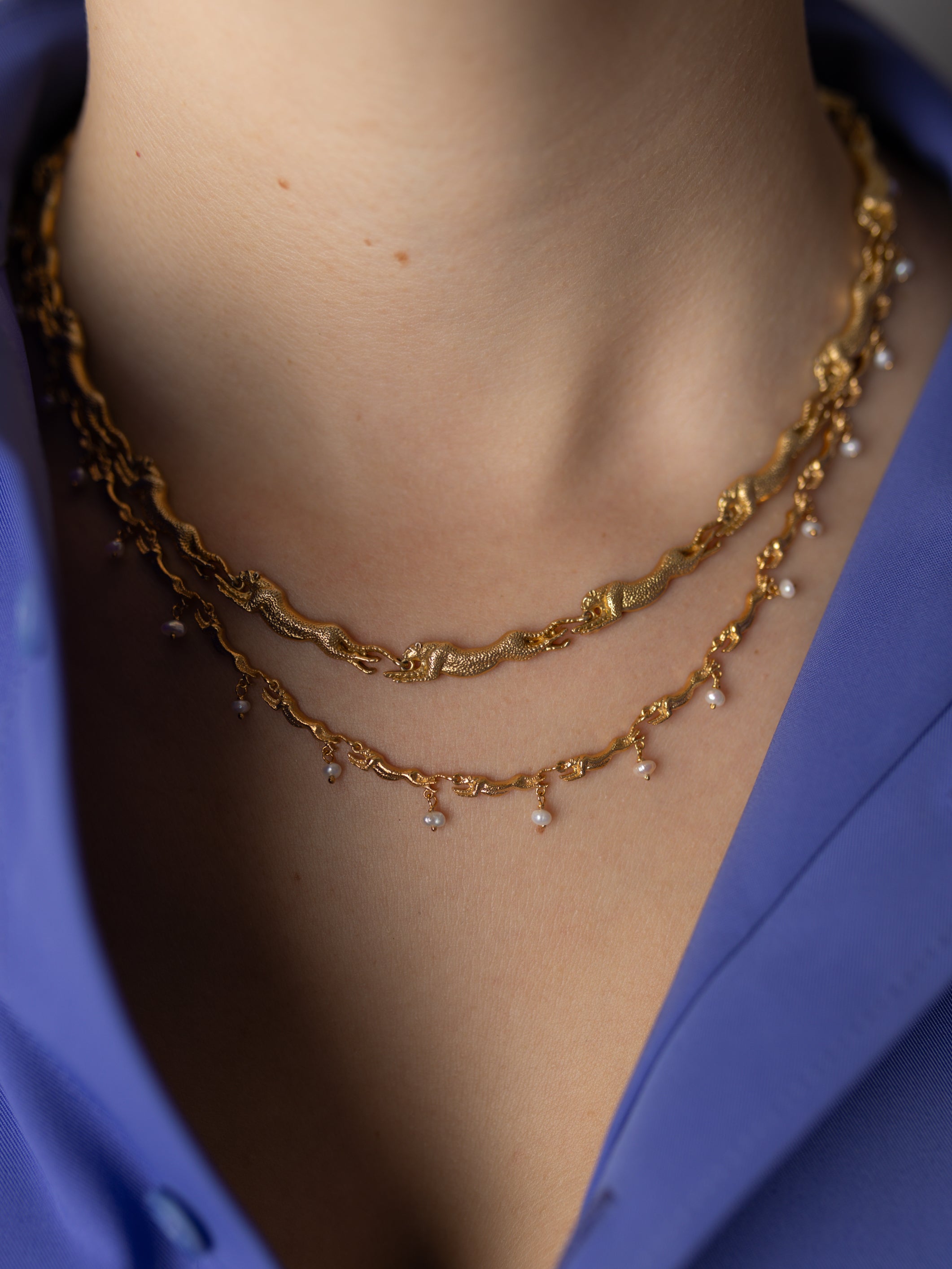 Blankens Pearl and Gold Small Cheetah Chain
