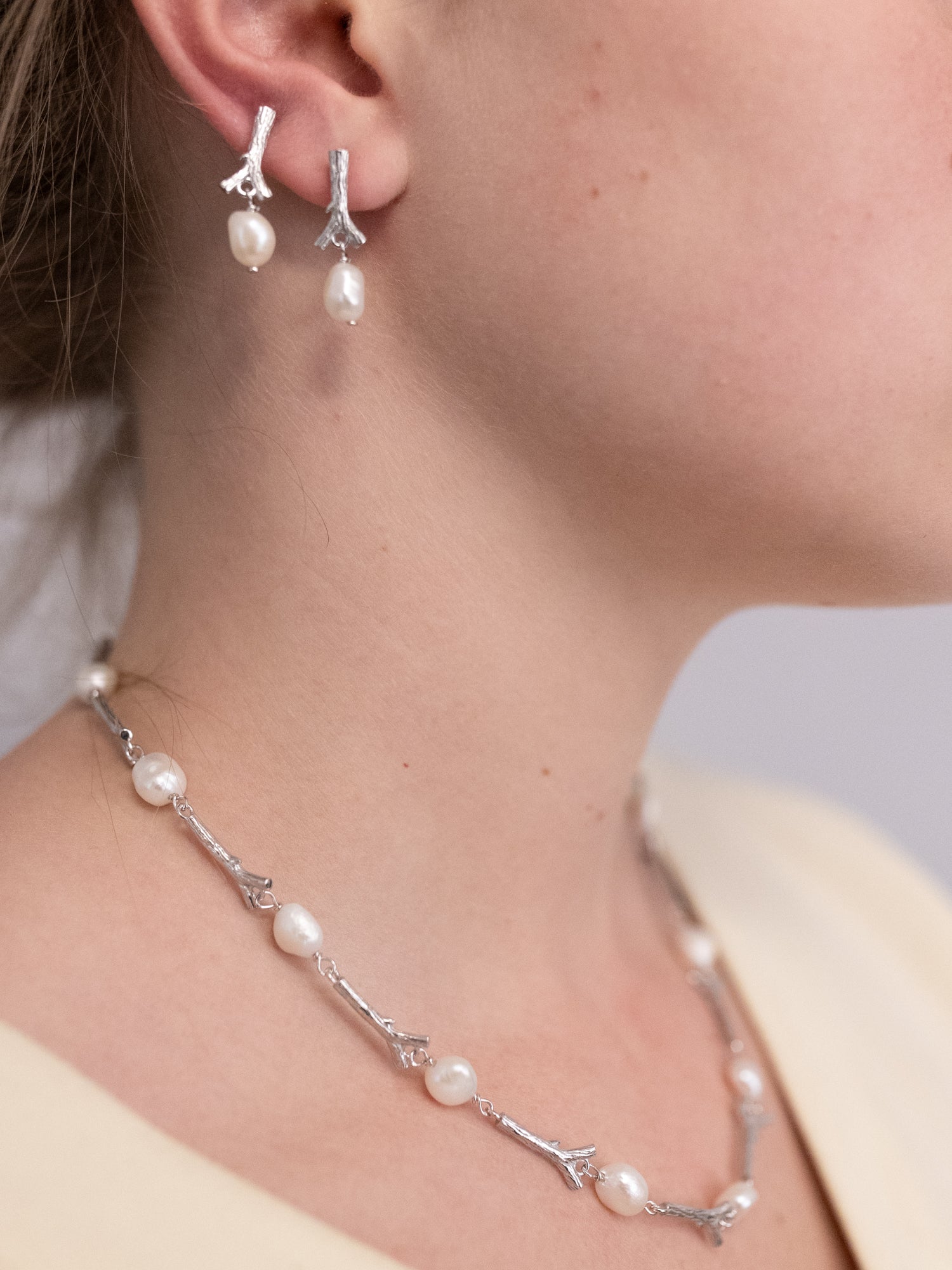 Blankens Stick and Pearl Silver Earring