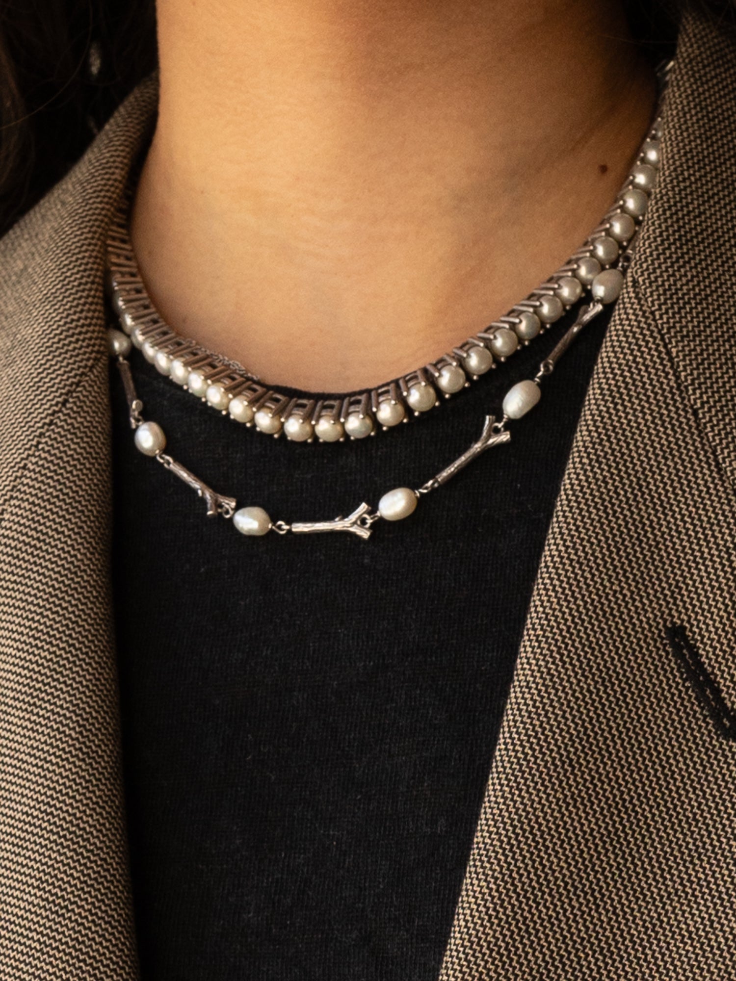 Blankens Stick and Pearl Silver Necklace