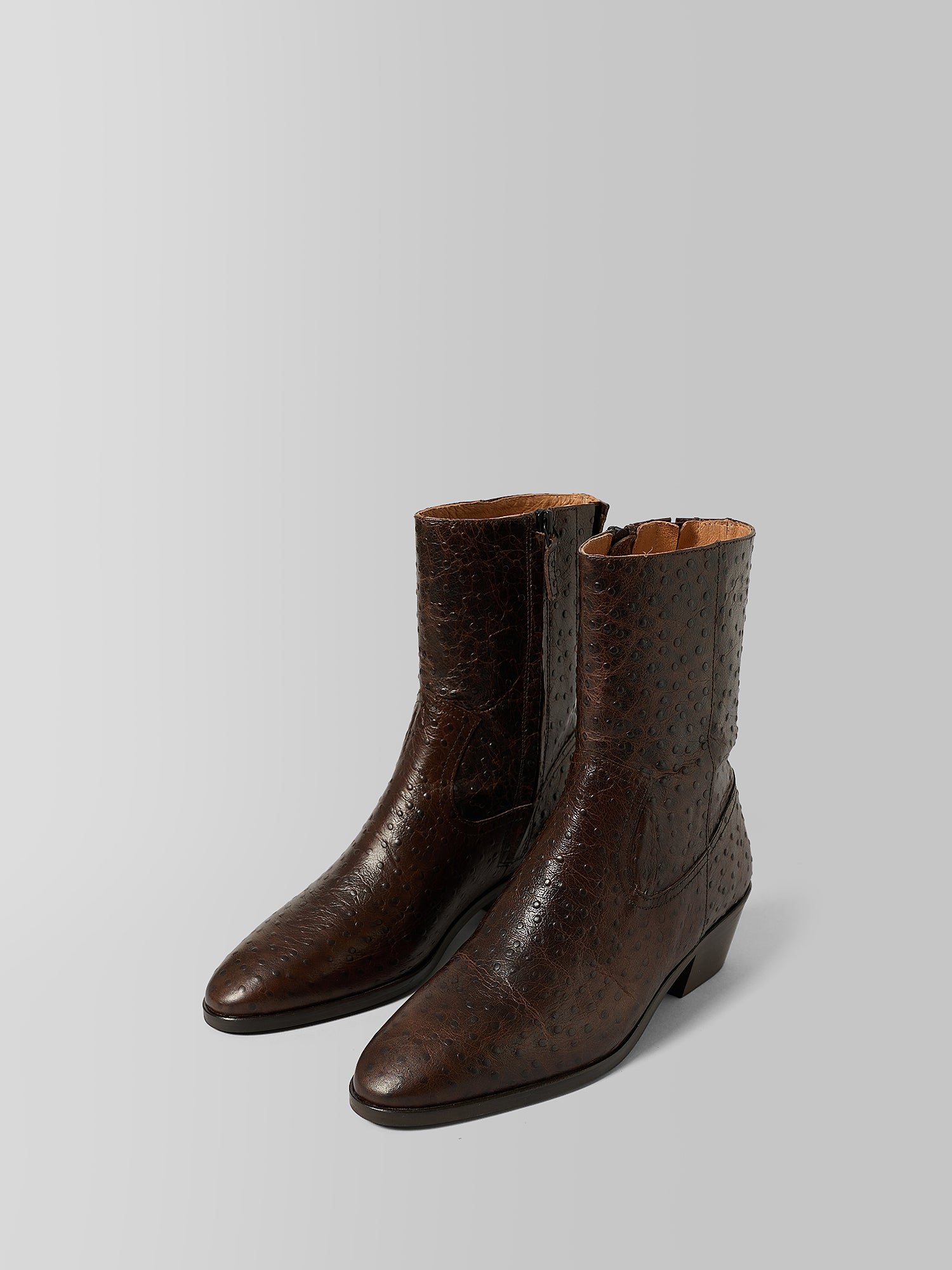 Blankens The Alva Brown Ostrich Embossed Leather Boots