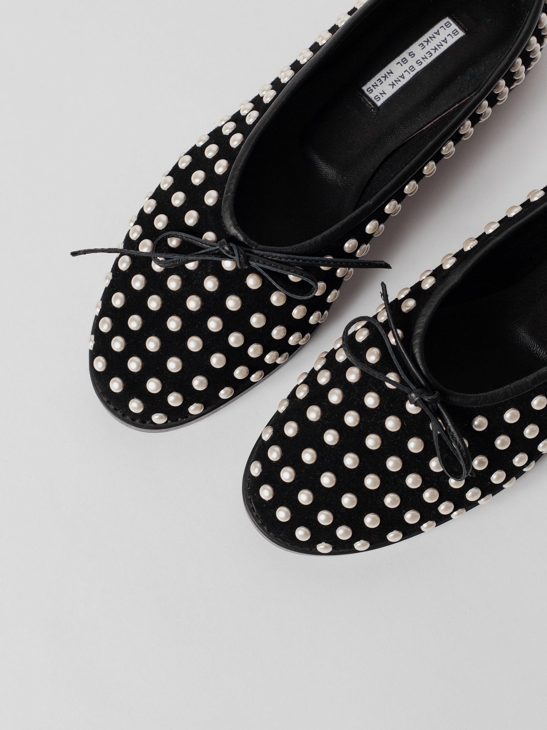 Blankens The Coco Flat Black Suede and Pearls ballerina