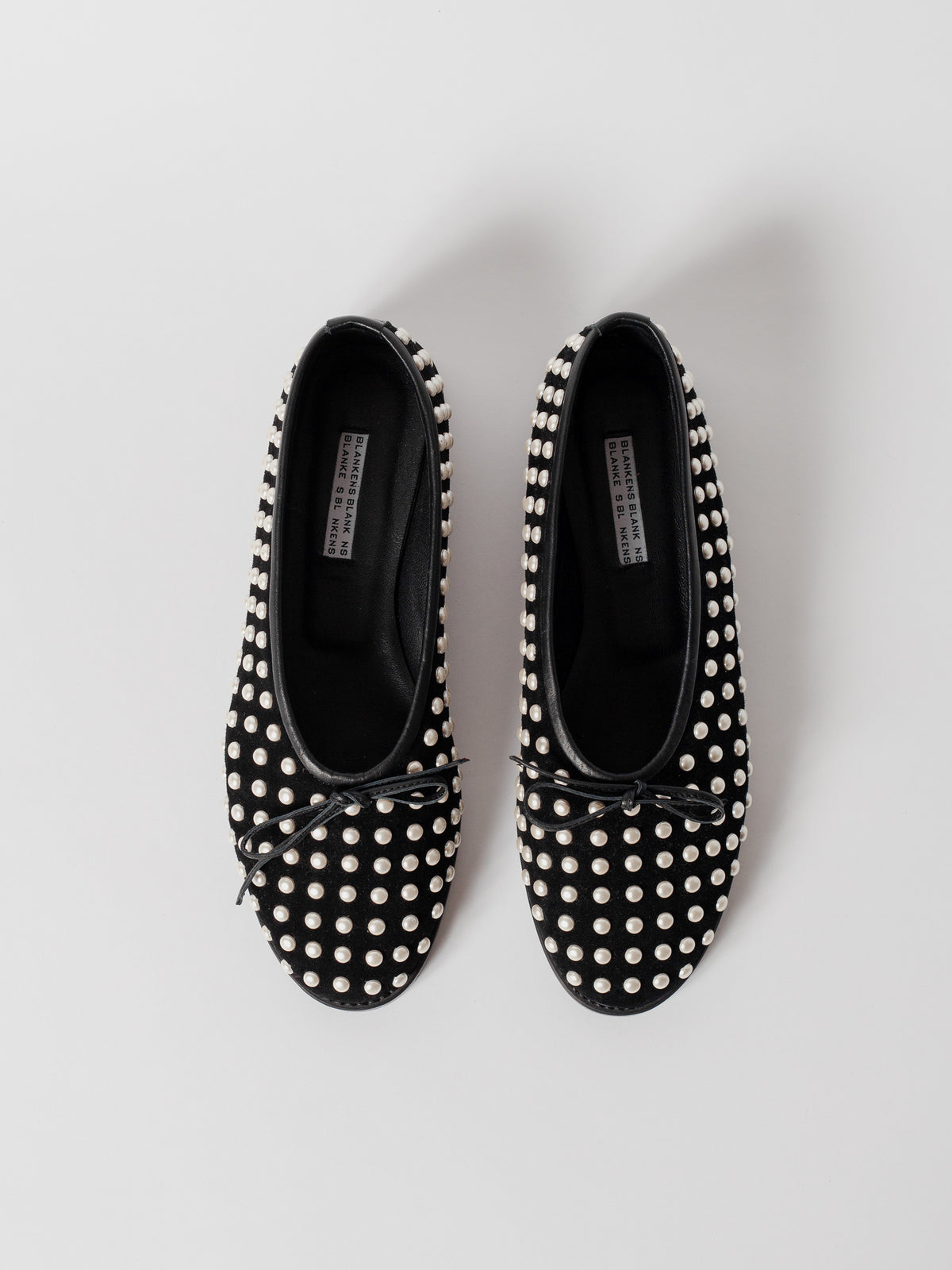 Blankens The Coco Flat Black Suede and Pearls ballerina