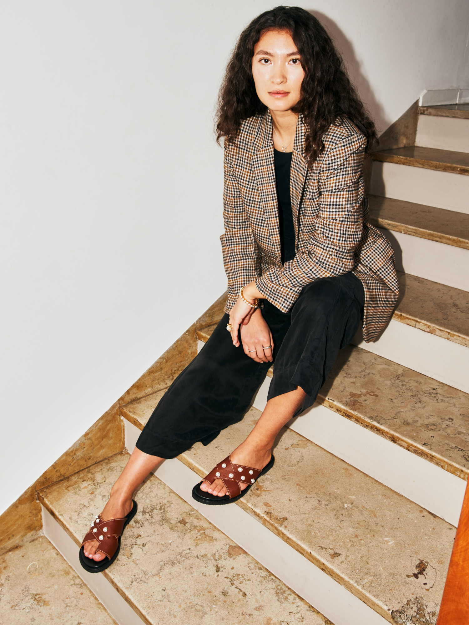 Blankens The Mette Brown Eco Leather With Pearls sandals