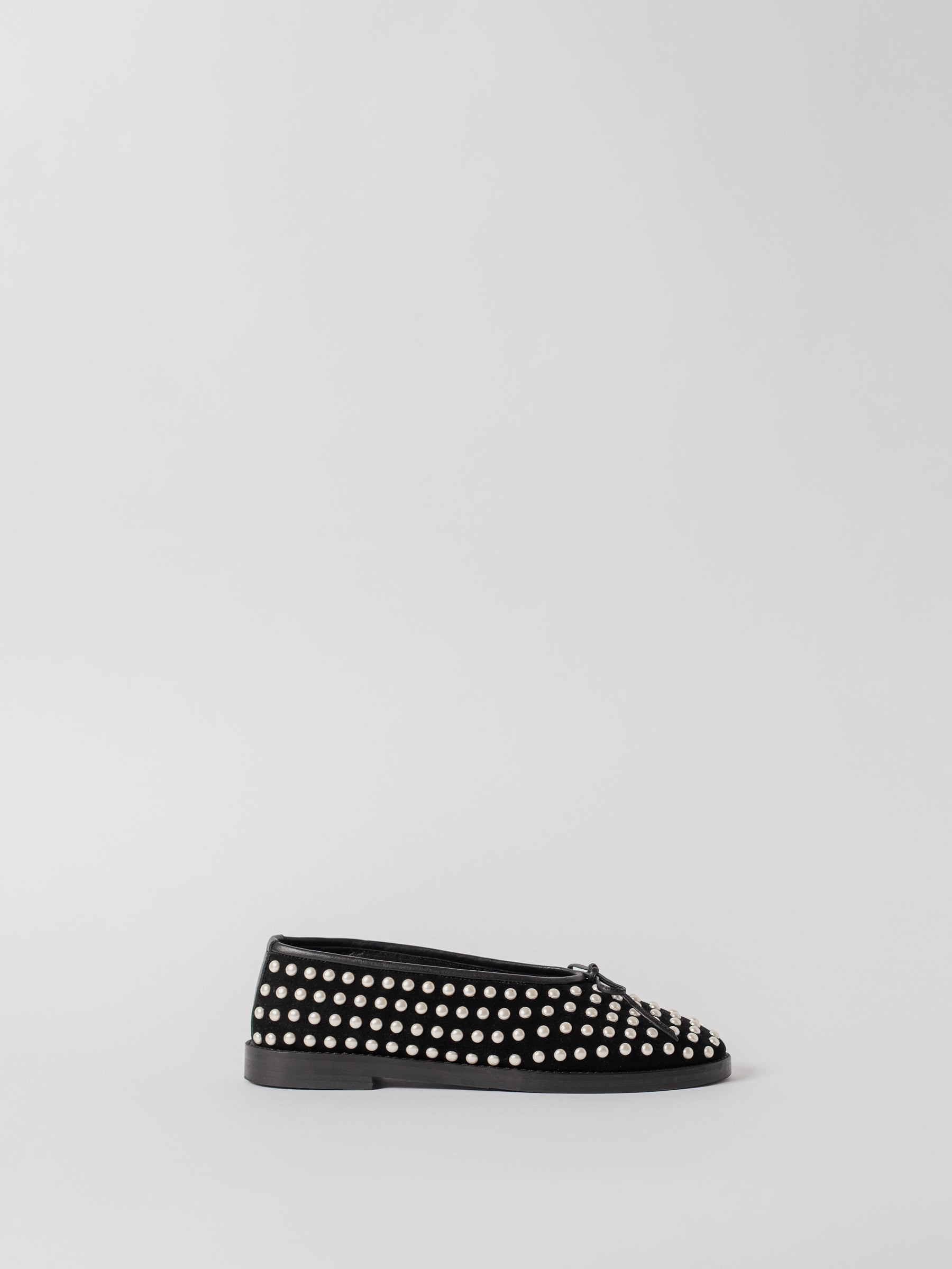 THE COCO FLAT BLACK SUEDE AND PEARLS