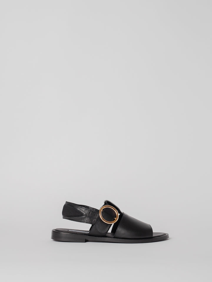 Blankens The Palermo black leather sandal with gold buckle