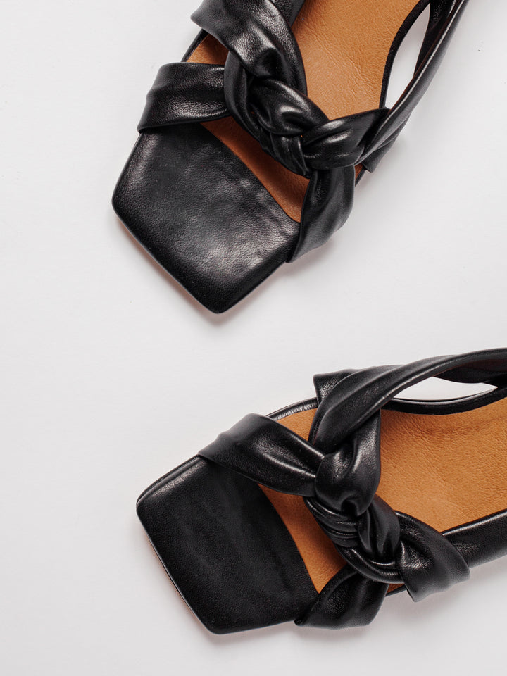 Blankens black leather heel sandal The Kajsa. Produced  in Europe.