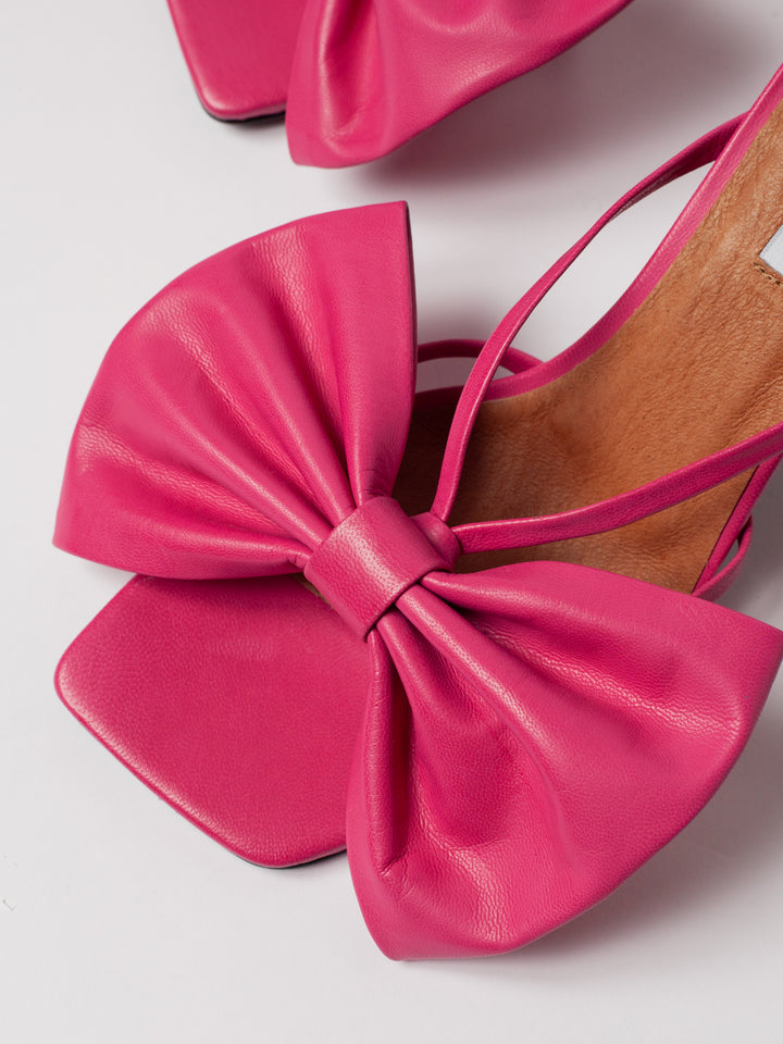 Blankens pink leather heel sandal, big bow. made in Euope. 