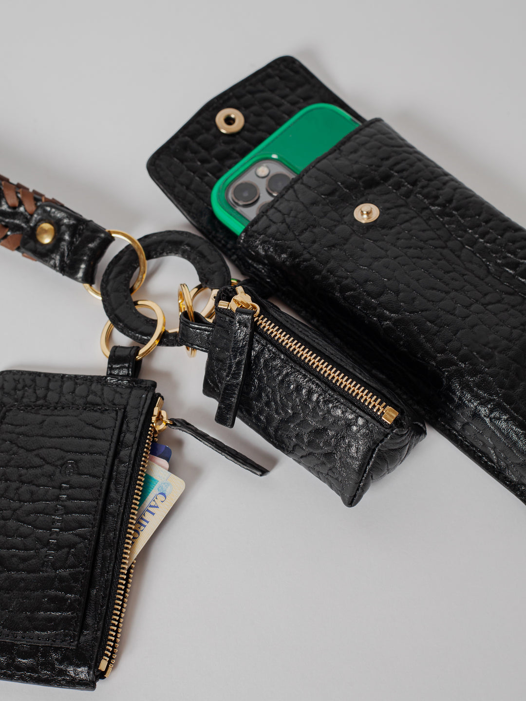 Blankens The Madrid Phone, Card And Key Holder croc in black leather