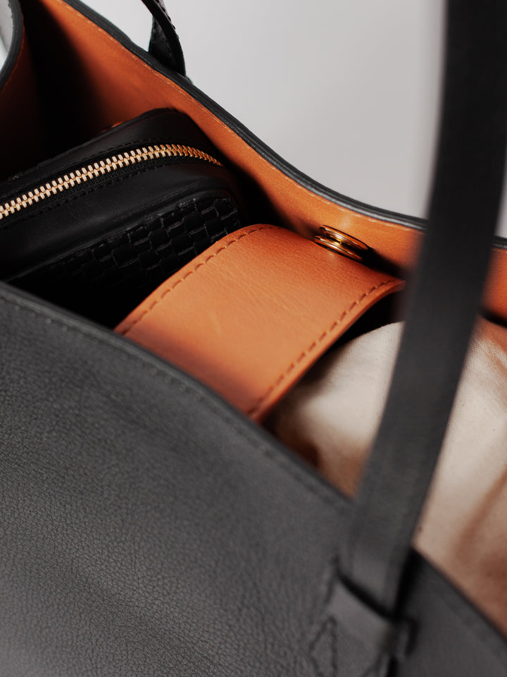Blankens The Martha Terracotta Lining leather bag in black with terracotta lining