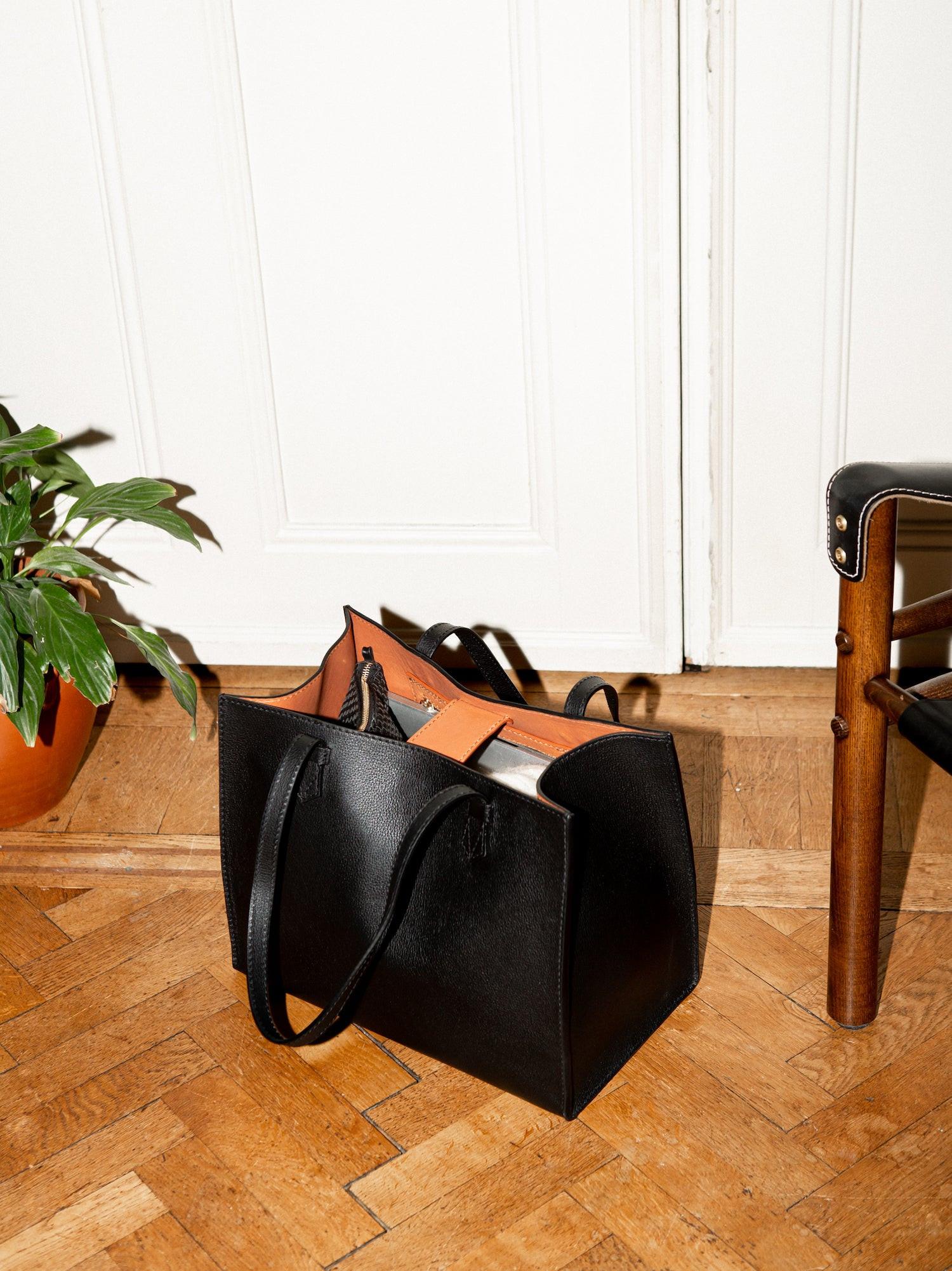 Blankens The Martha Terracotta Lining leather bag in black with terracotta lining