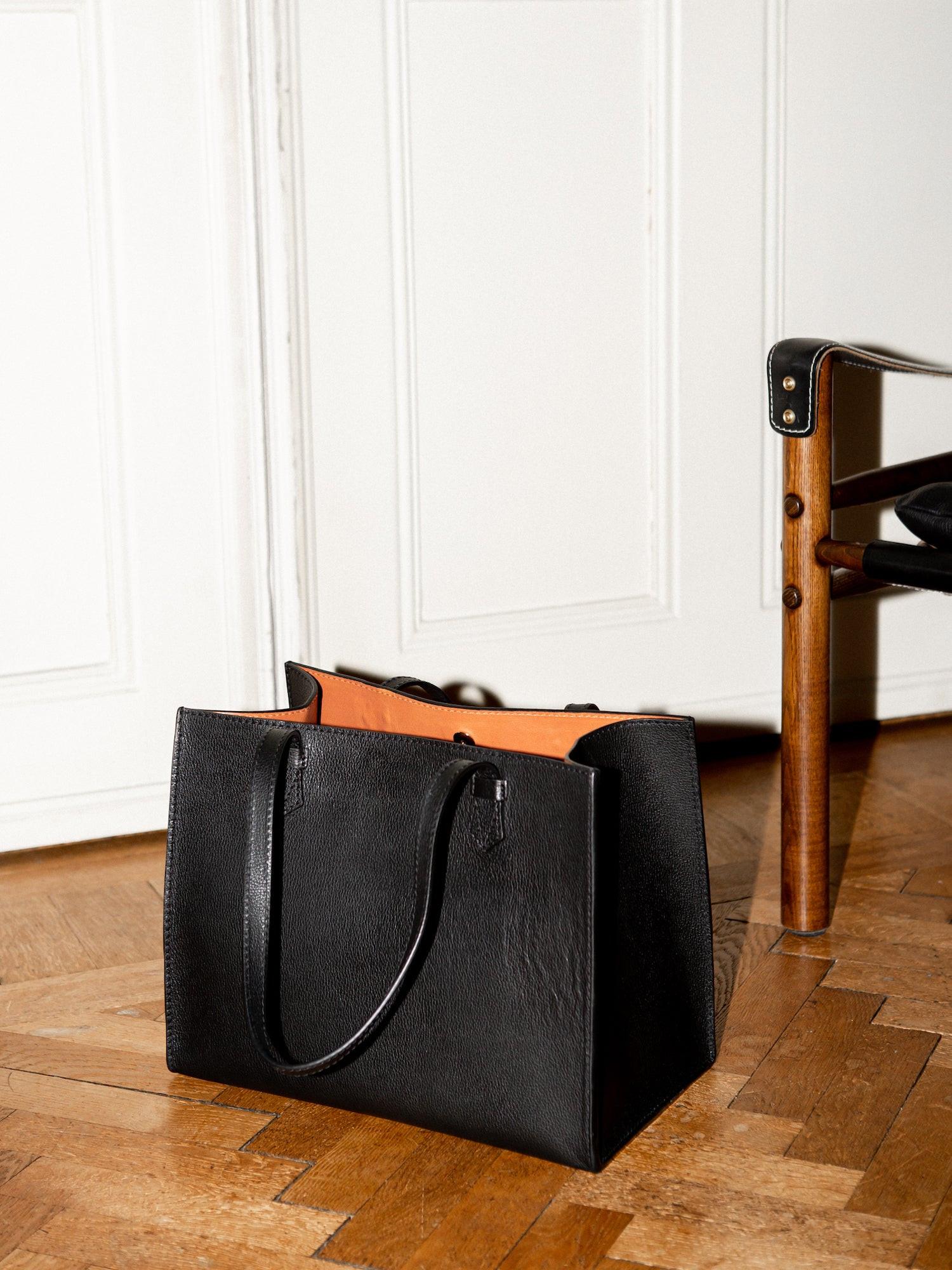 Blankens The Martha Terracotta Lining leather bag in black with terracotta lining