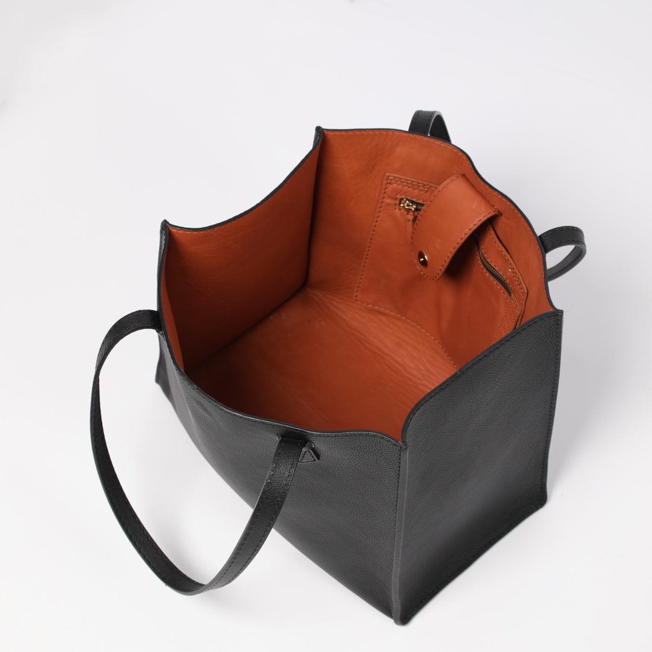 Blankens The Martha Terracotta Lining leather bag in black with terracotta lining