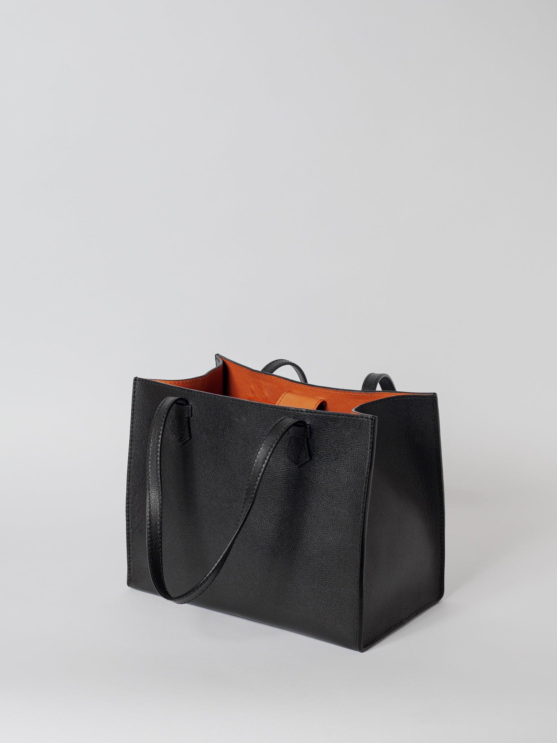 Blankens The Martha Terracotta Lining leather bag in black with terracotta lining