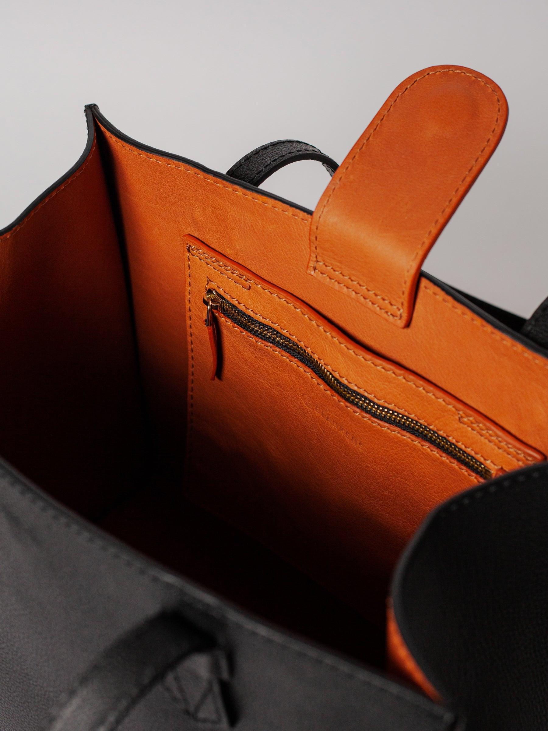 Blankens The Martha Terracotta Lining leather bag in black with terracotta lining