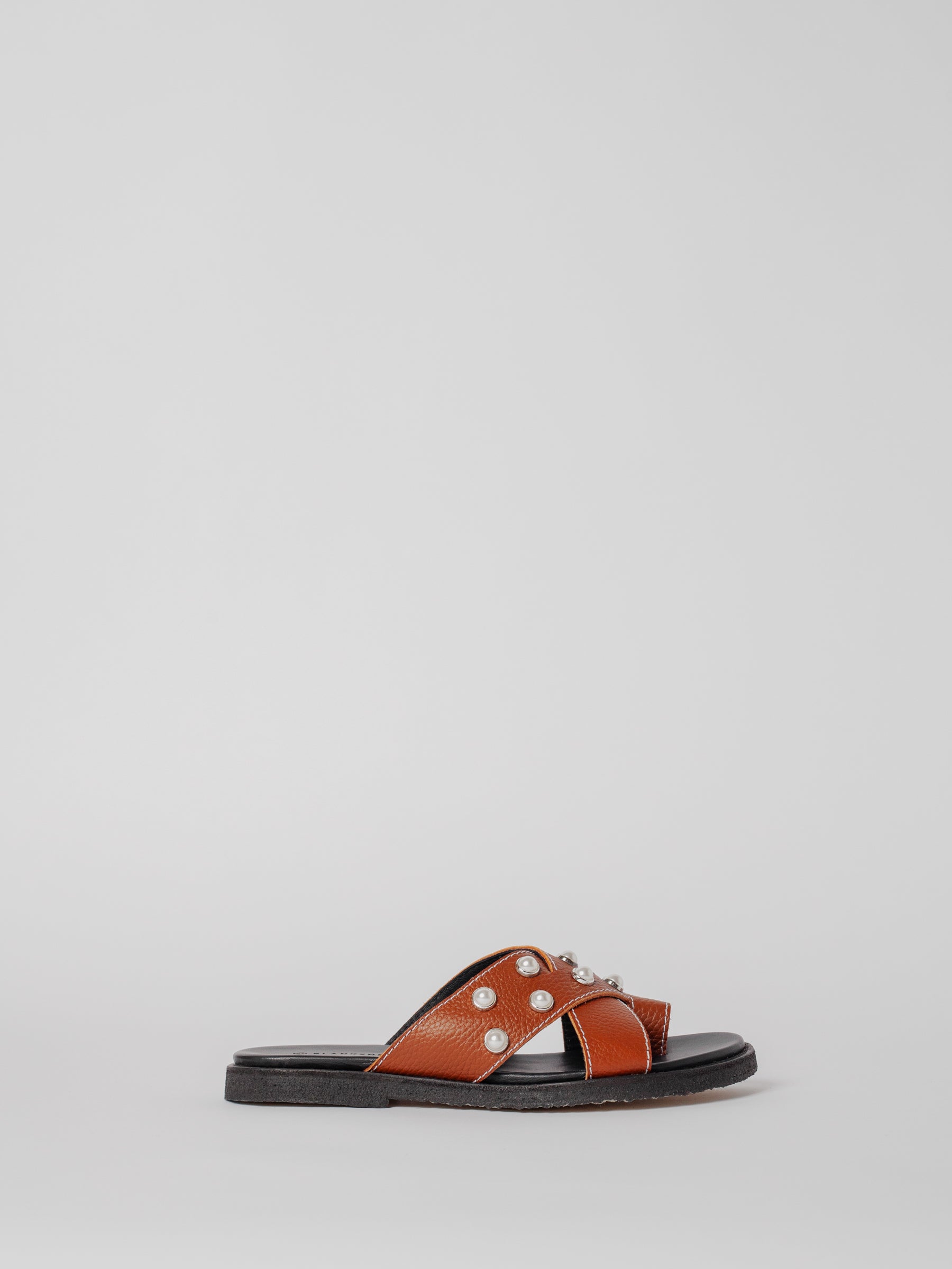 Blankens The Mette Brown Eco Leather With Pearls sandals