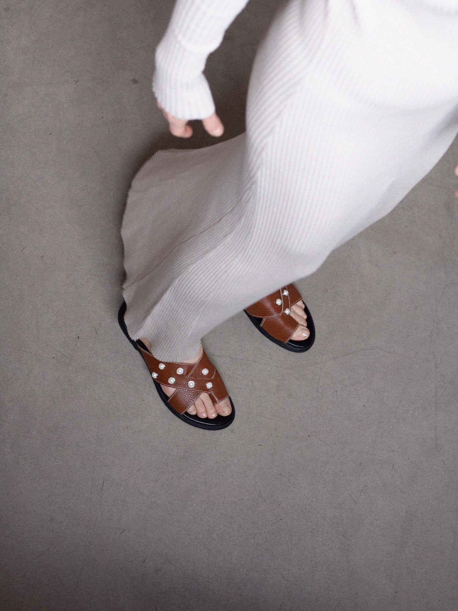 Blankens The Mette Brown Eco Leather With Pearls sandals