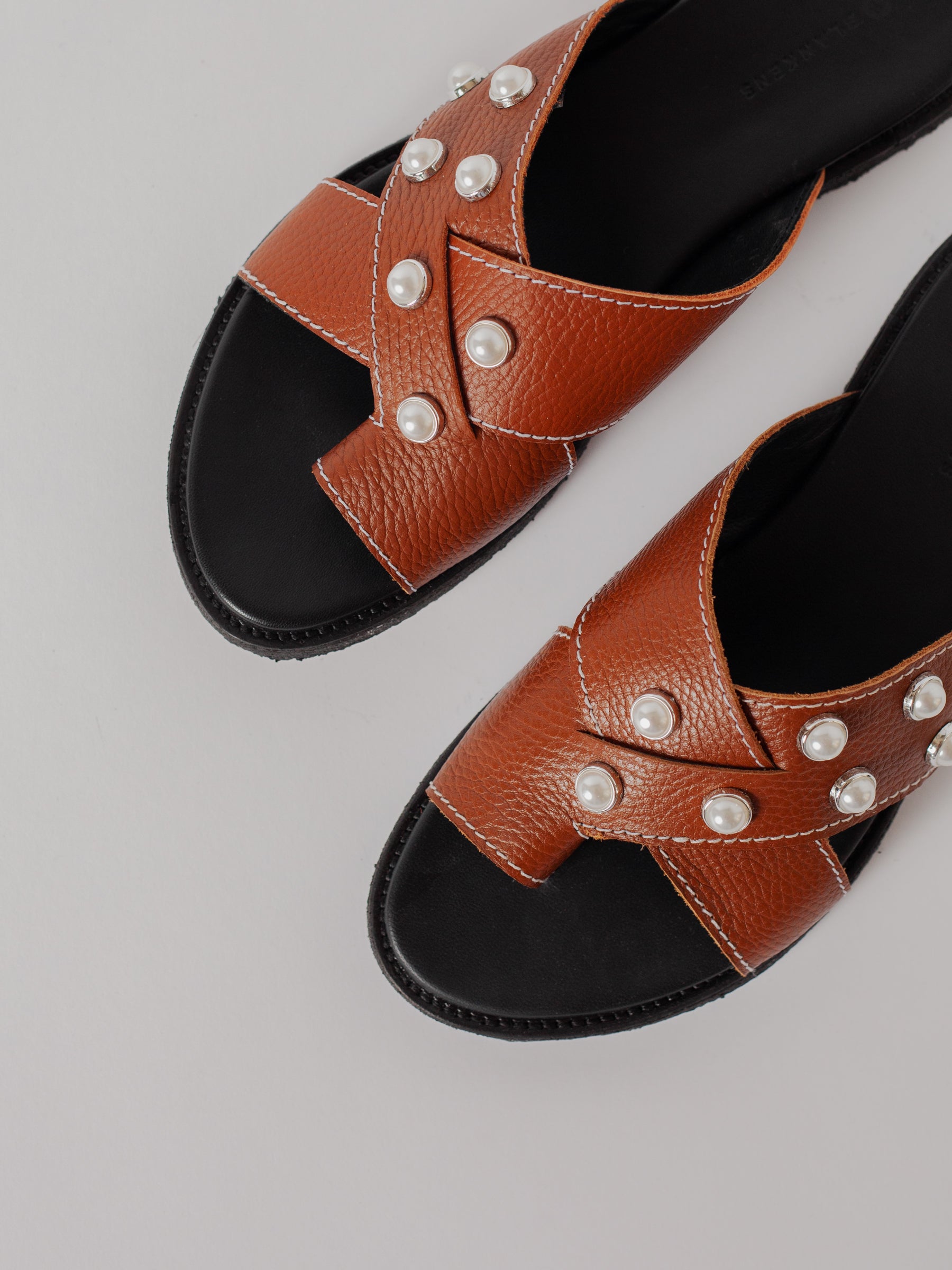 Blankens The Mette Brown Eco Leather With Pearls sandals