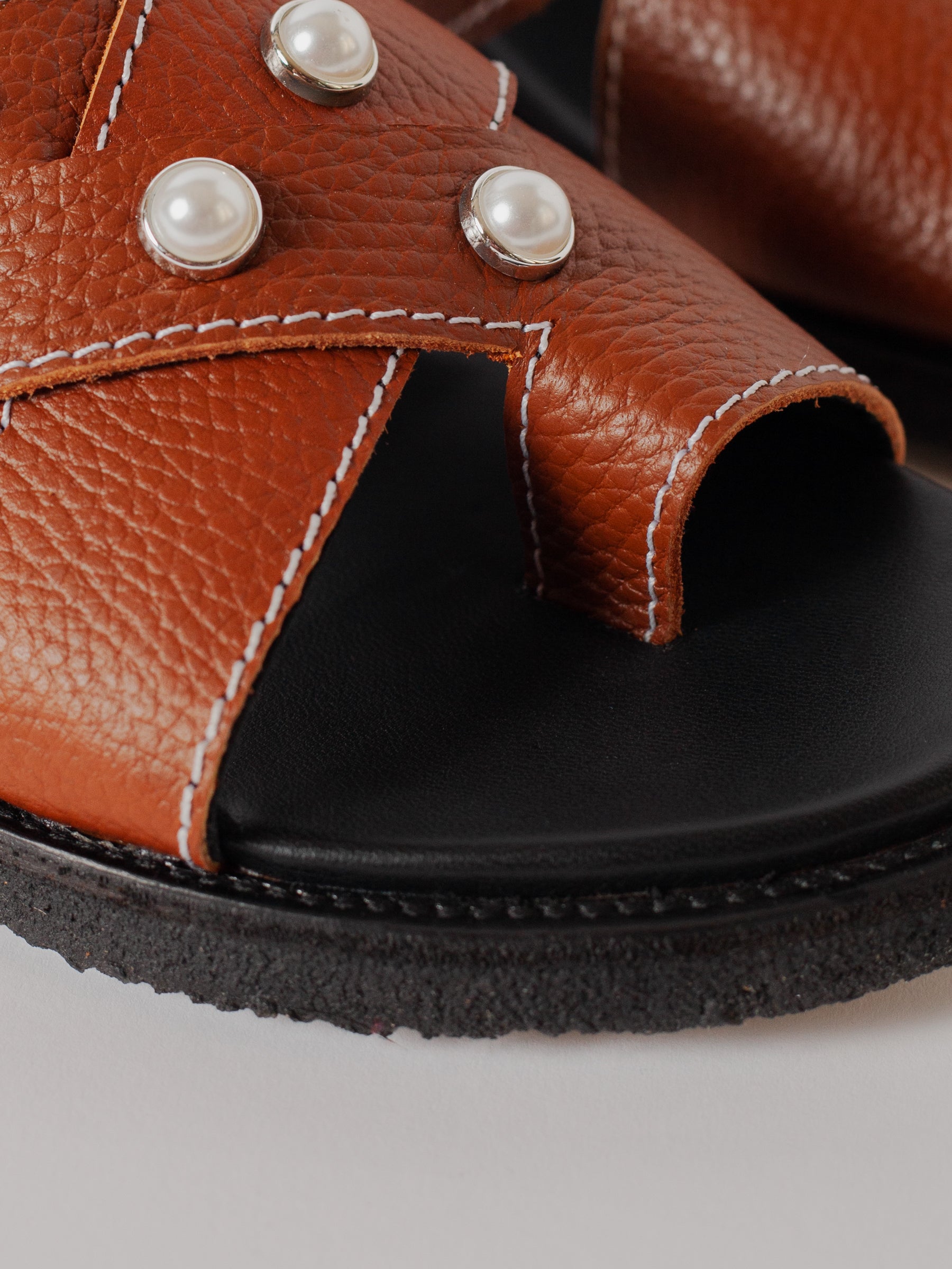 Blankens The Mette Brown Eco Leather With Pearls sandals