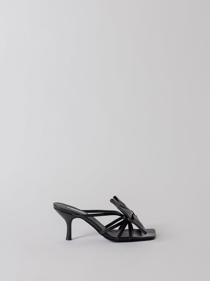 Blankens The Jennie Black Bow heeled sandal in black leather with black bow